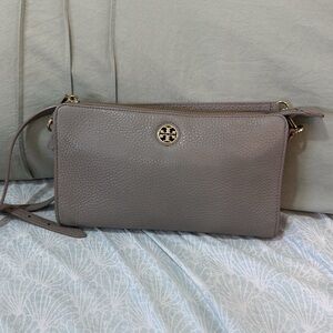 Tory Burch Gray Pebbled Leather Crossbody